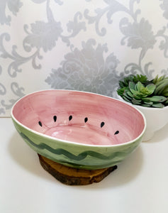 Large Oval Shaped Ceramic Hand Painted & Glazed Fruit / Salad Bowl