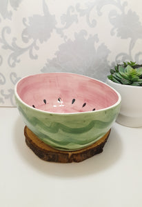 Large Oval Shaped Ceramic Hand Painted & Glazed Fruit / Salad Bowl
