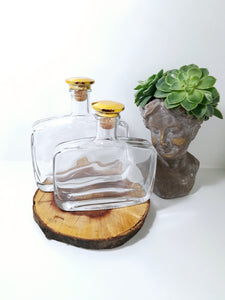 Two Heavy Glass Rectangular Graduating Decanters
