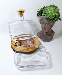 Two Heavy Glass Rectangular Graduating Decanters