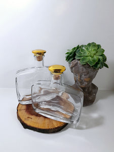Two Heavy Glass Rectangular Graduating Decanters