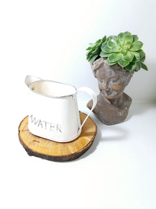 Off White Metal Water Jug With Grey Rim & Embossed “Water”