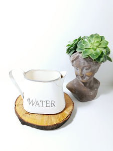Off White Metal Water Jug With Grey Rim & Embossed “Water”