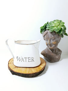 Off White Metal Water Jug With Grey Rim & Embossed “Water”