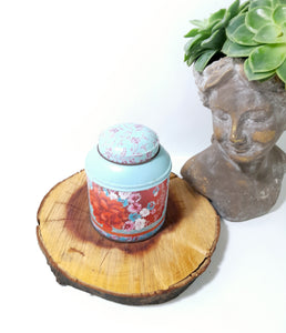 Vintage Woolworths Rooibos Tea Tin – Light Blue With Deep Pink