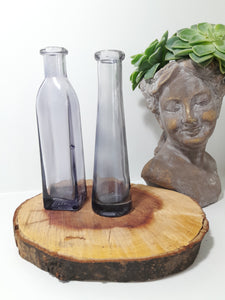 Pair Of Small Ombré Grey Glass Bottle Bud Vases
