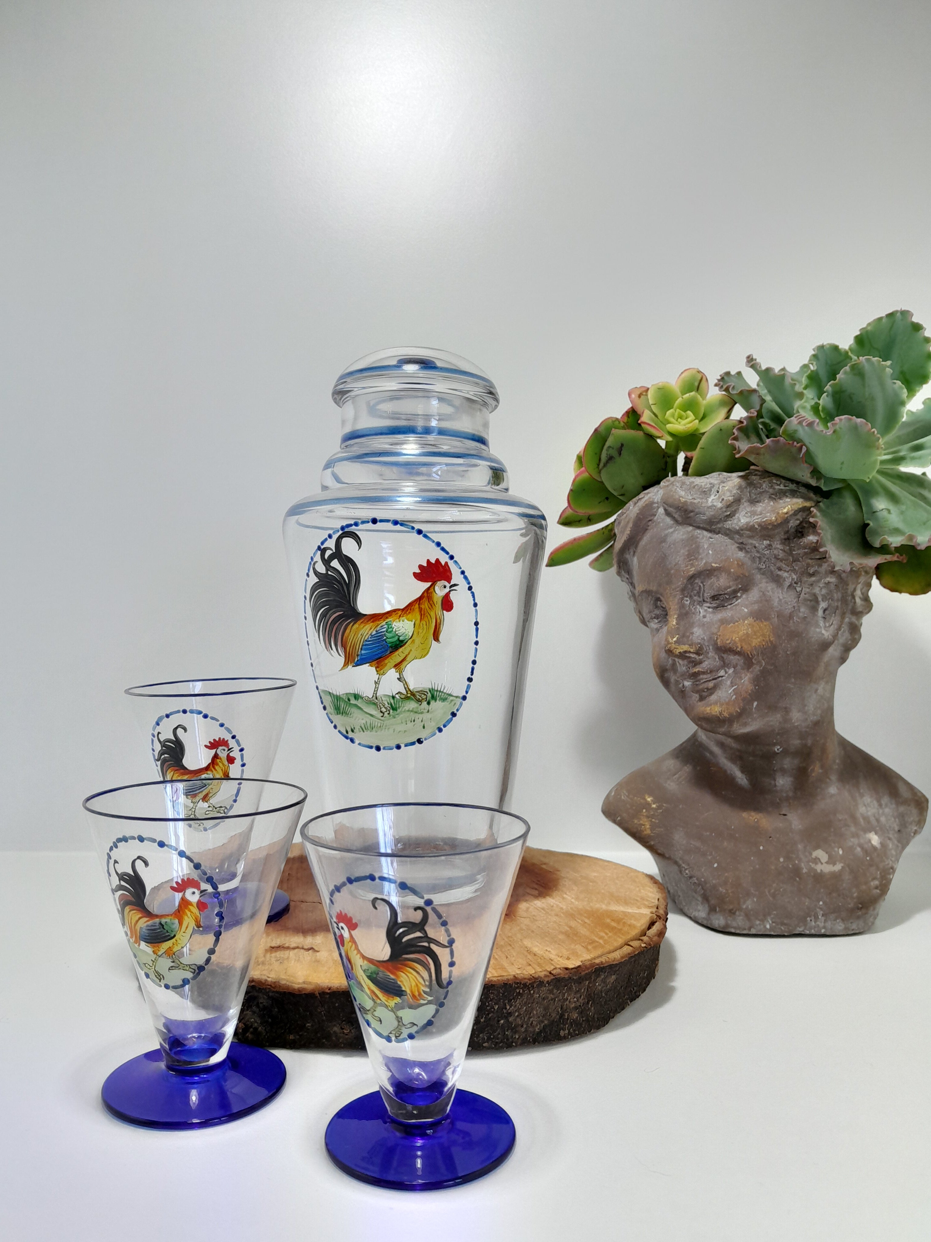 C. 1930s – 1940s A Set of Vintage Art Deco Style Glassware – Decanter and 3 Glasses