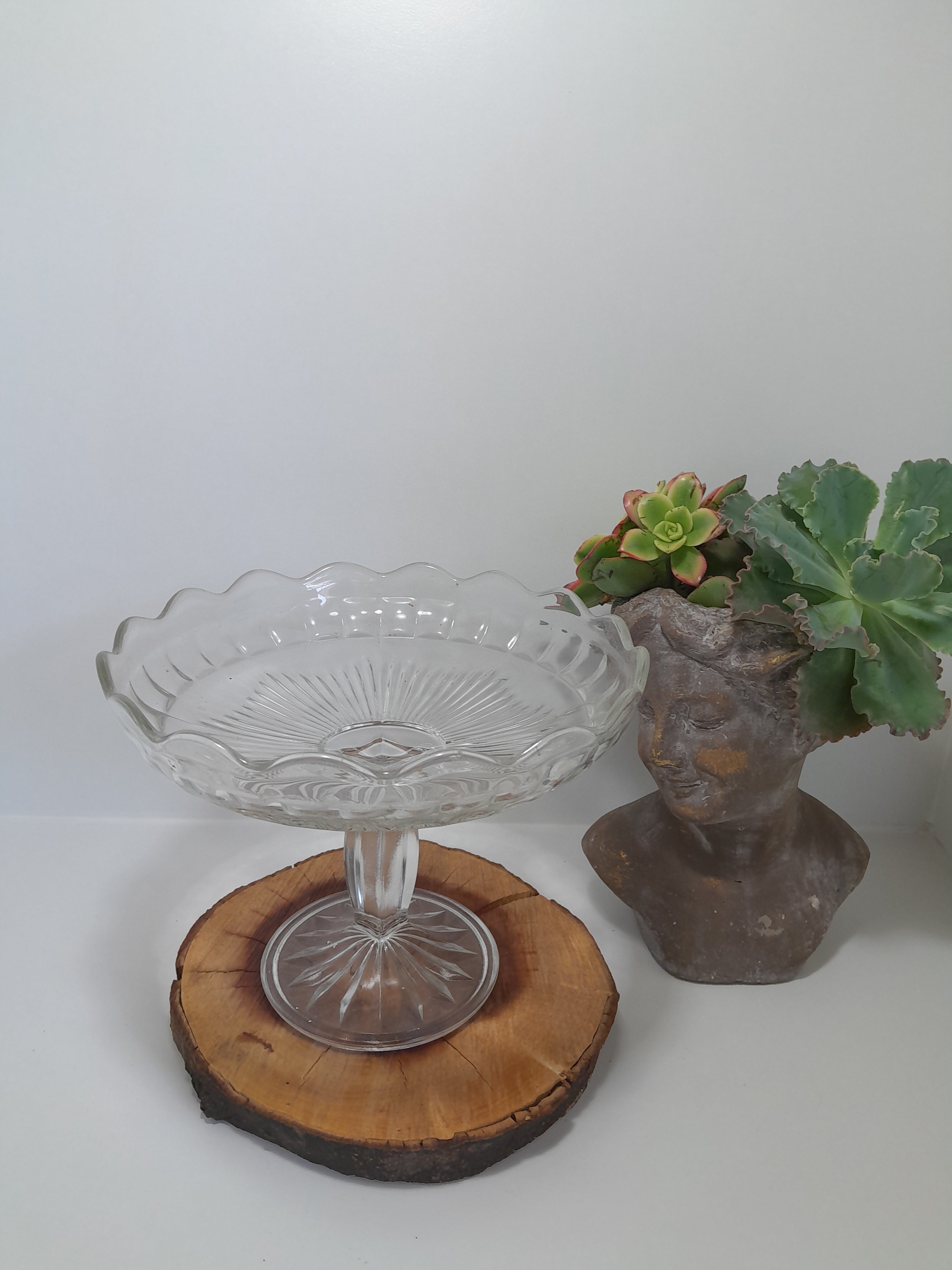 Vintage Clear Pressed Glass Pedestal Plate / Bowl