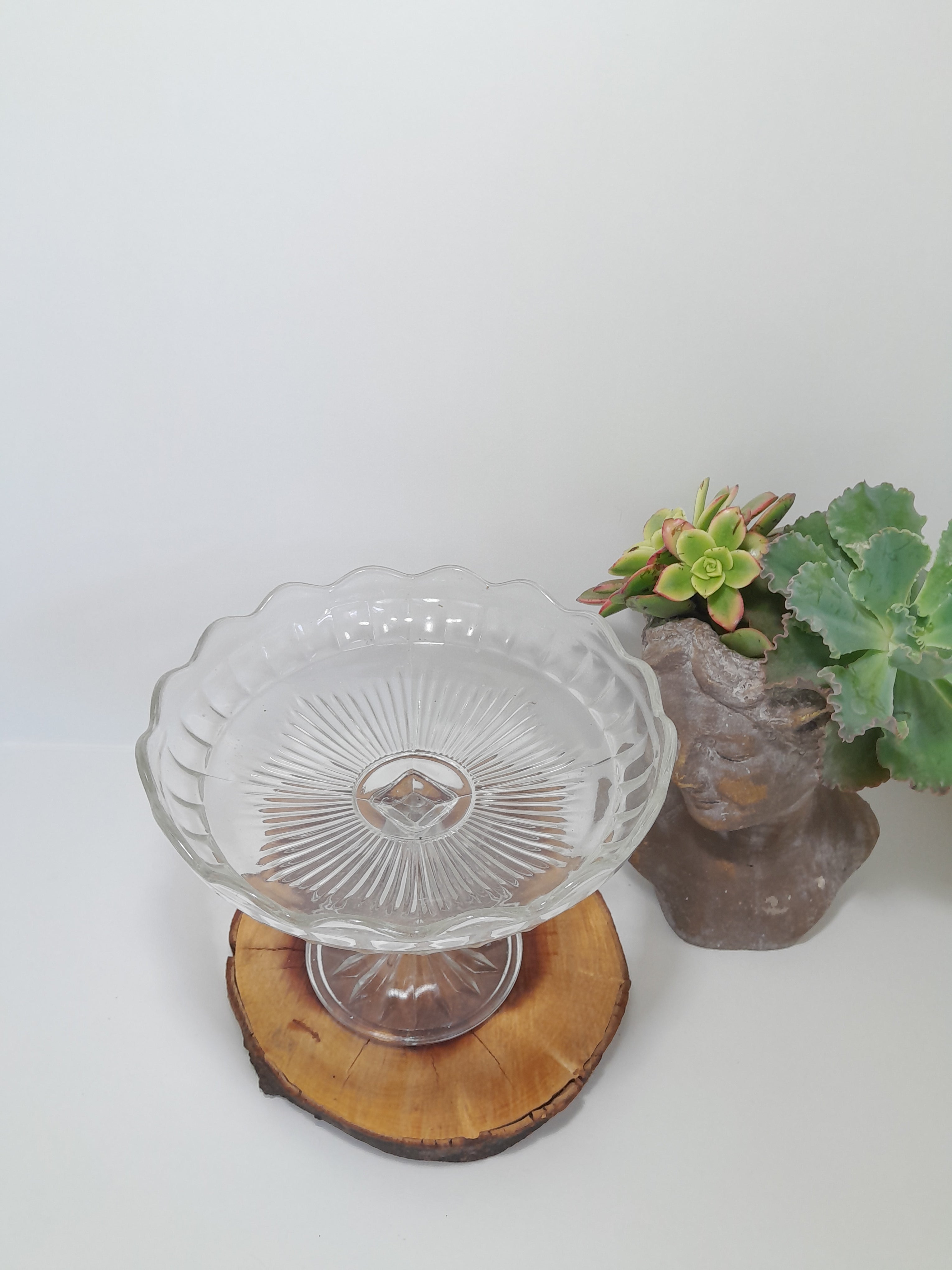 Vintage Clear Pressed Glass Pedestal Plate / Bowl