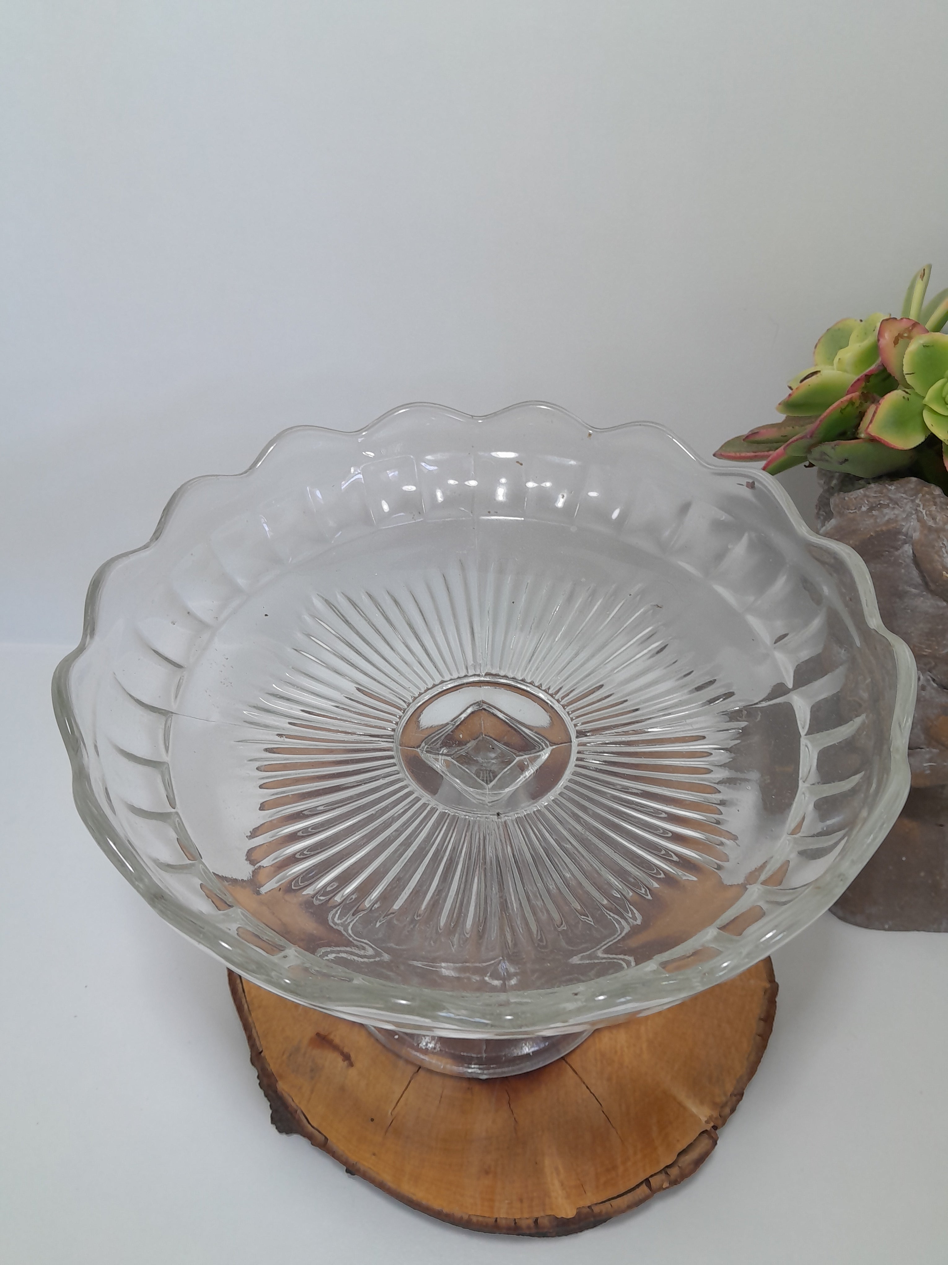 Vintage Clear Pressed Glass Pedestal Plate / Bowl