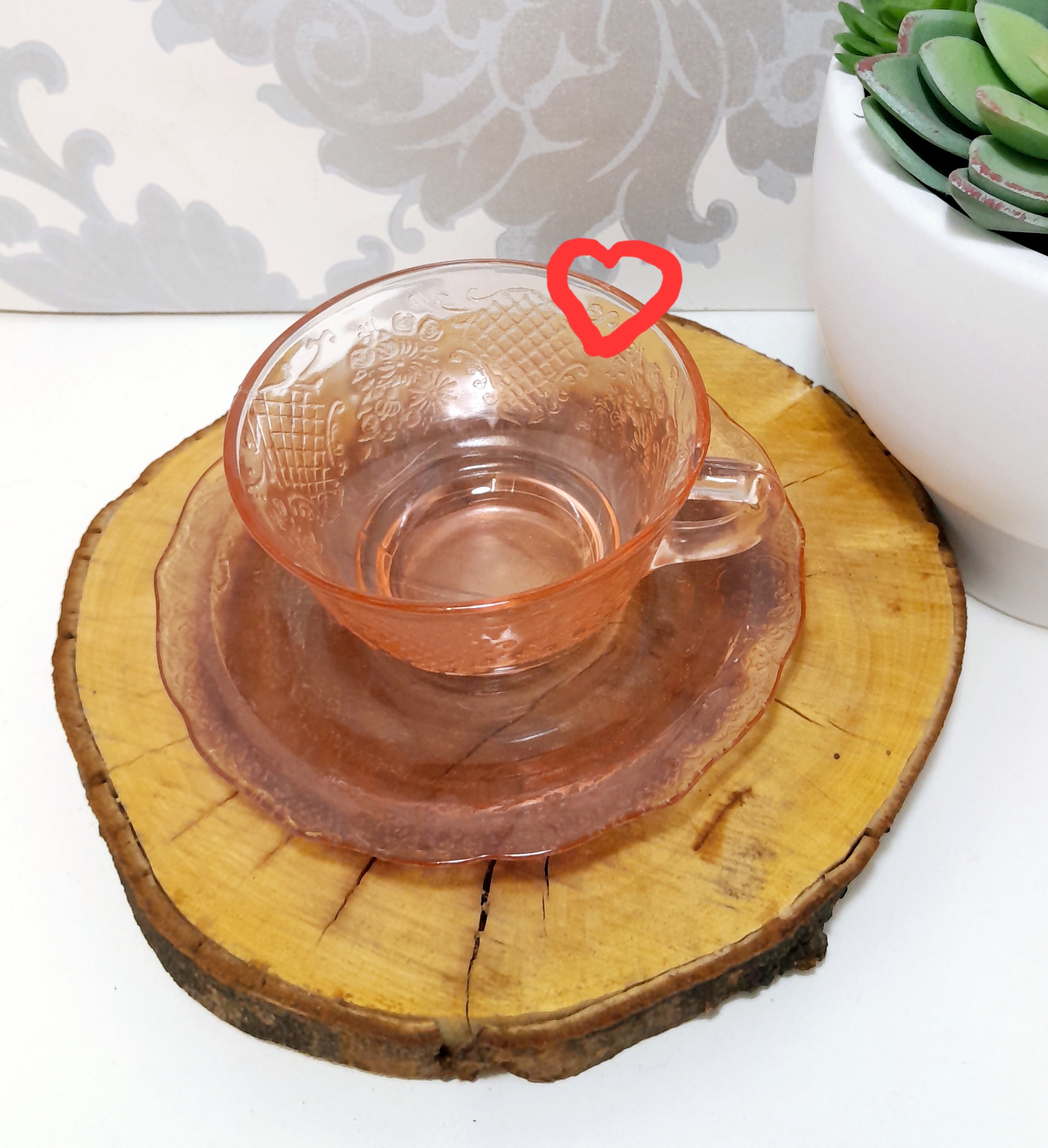 Gorgeous Salmon Pink Glass Duo – Cup & Saucer