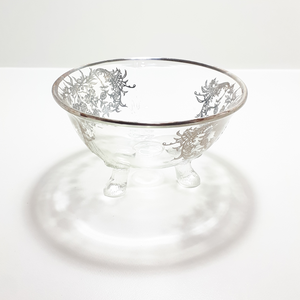 Three Footed Glass Bowl (Possibly 1920’s) With Silver Inlay and Rim