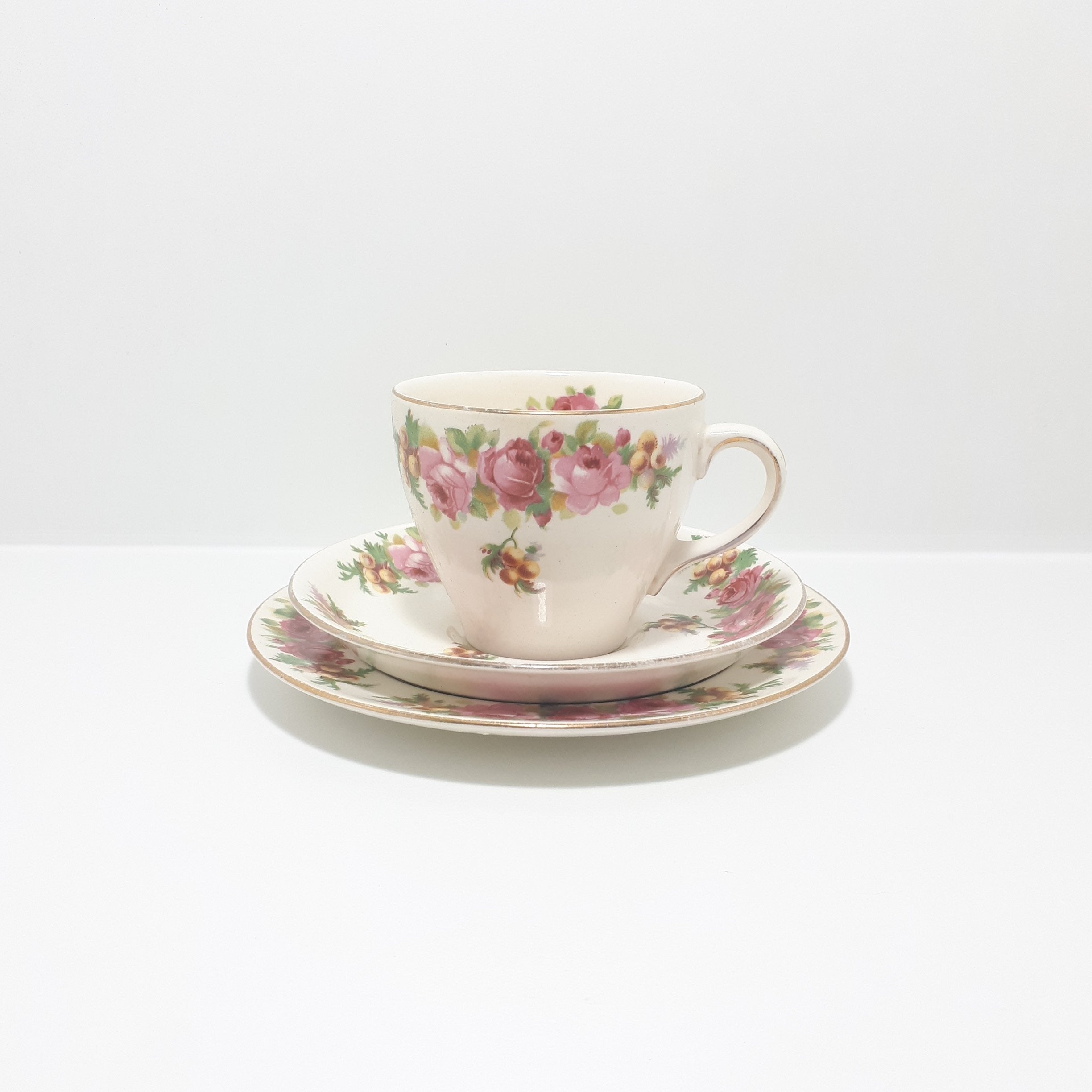 1936 Royal Doulton Rose & Wattle Tea Trio
