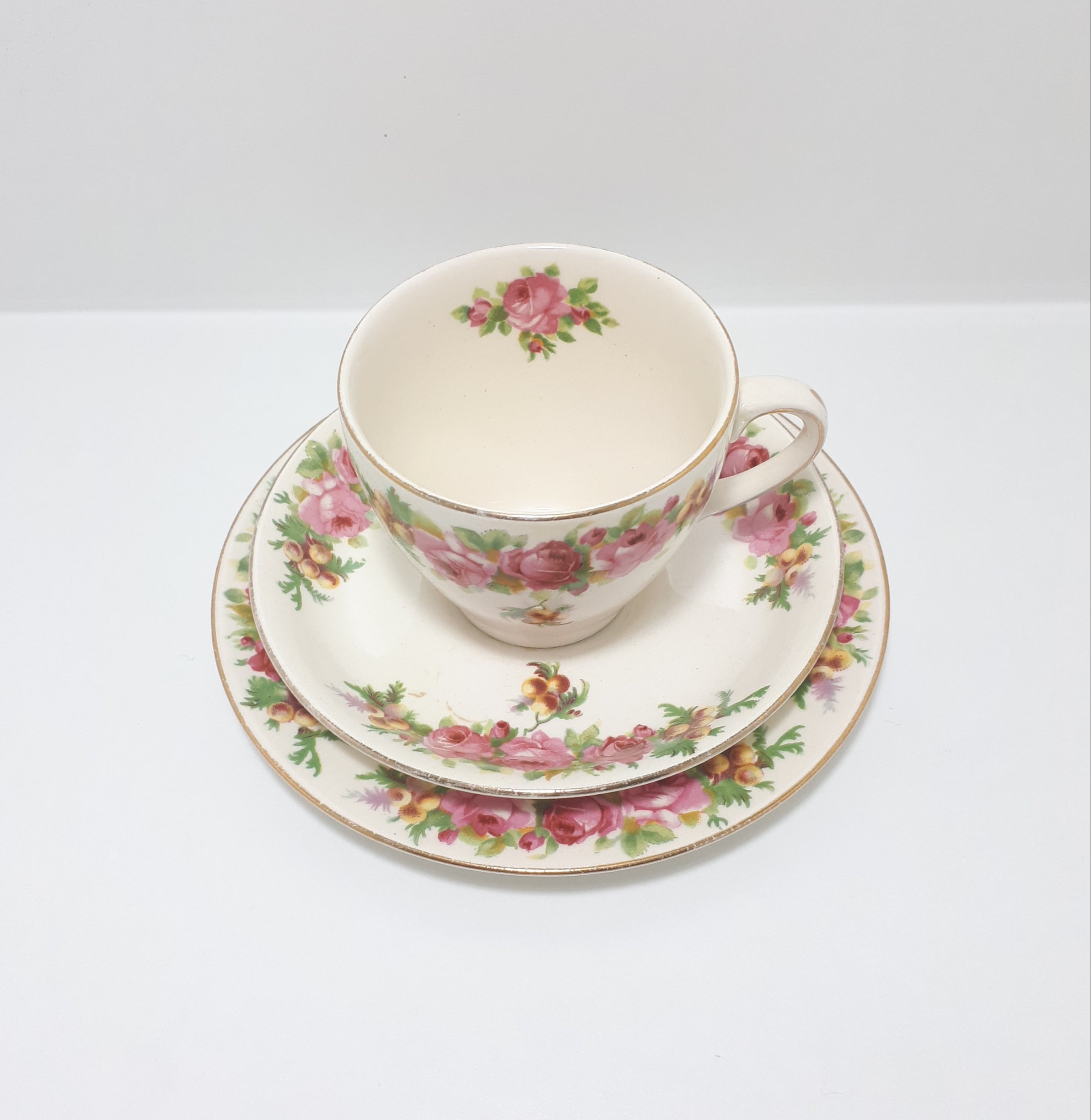 1936 Royal Doulton Rose & Wattle Tea Trio