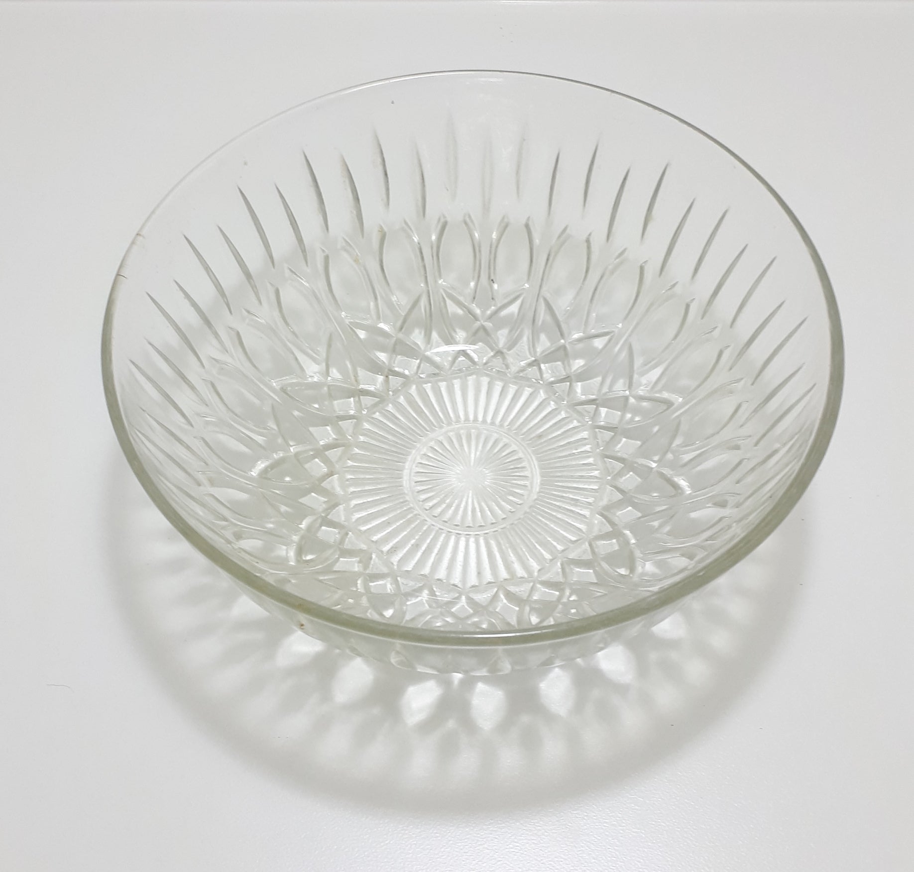 Vintage Pressed Glass Salad Bowl With Tulip-Style Pattern