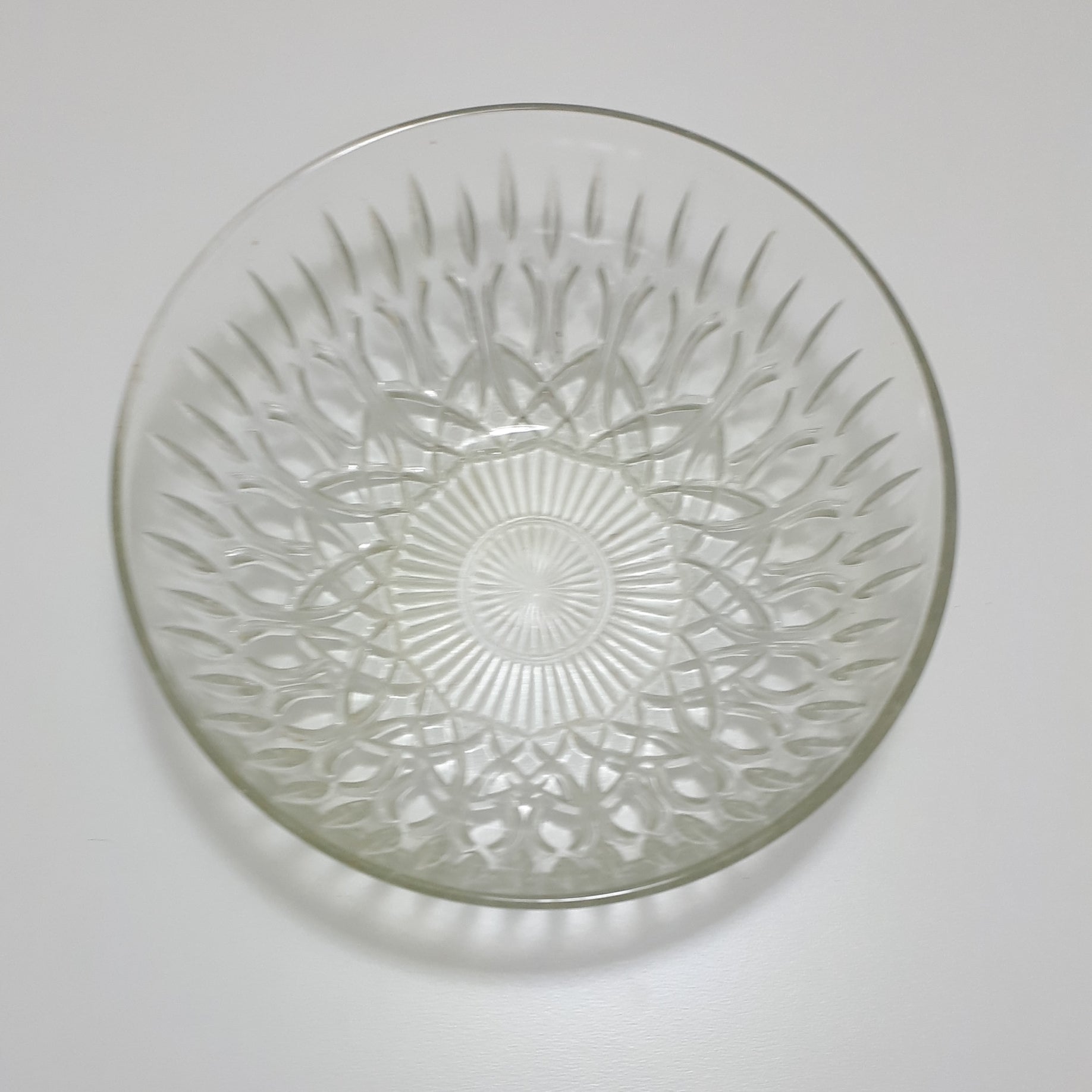 Vintage Pressed Glass Salad Bowl With Tulip-Style Pattern