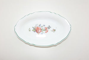 Vintage French Arcopal Milk Glass Snack / Relish Dish With Green Trim