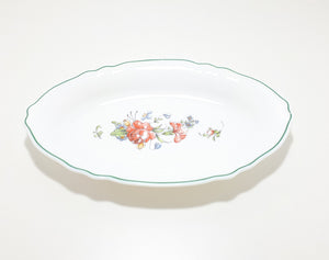 Vintage French Arcopal Milk Glass Snack / Relish Dish With Green Trim