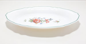Vintage French Arcopal Milk Glass Snack / Relish Dish With Green Trim
