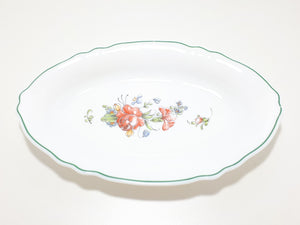 Vintage French Arcopal Milk Glass Snack / Relish Dish With Green Trim