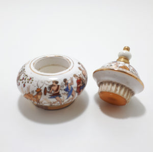 Rare Collectable Set of Miniature Greek "Venus" Handmade Porcelain & Brass Perfume Bottles