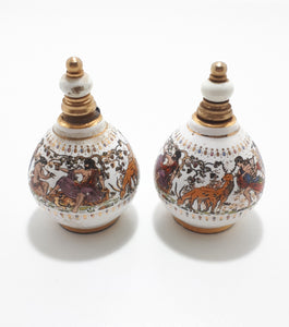 Rare Collectable Set of Miniature Greek "Venus" Handmade Porcelain & Brass Perfume Bottles