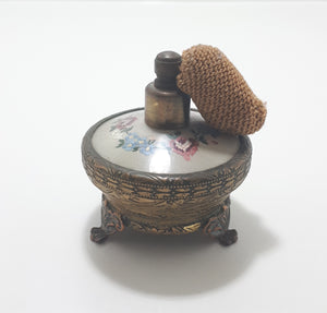 Rare Antique French Renaissance Styled Brass Footed Perfume Atomizer With Embroidered Silk Insert