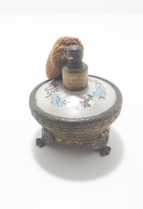 Rare Antique French Renaissance Styled Brass Footed Perfume Atomizer With Embroidered Silk Insert