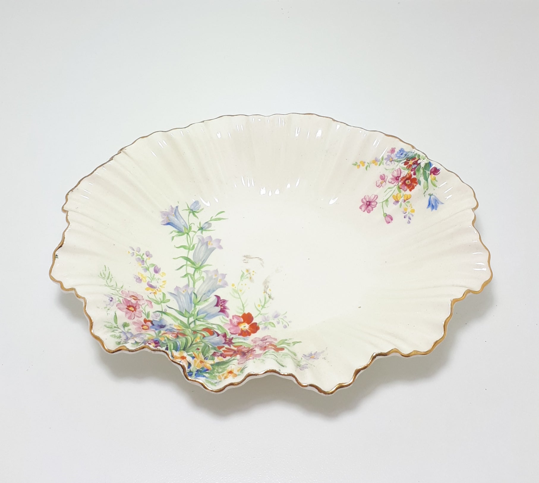 1913 Rare Antique James Kent Ltd, Longton, Fine Porcelain Fluted & Scalloped Bowl