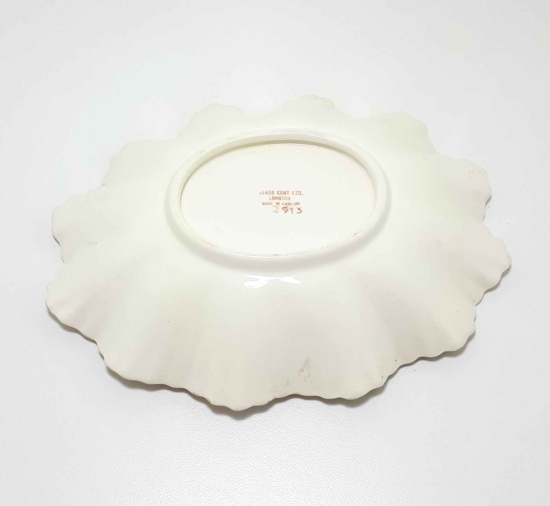 1913 Rare Antique James Kent Ltd, Longton, Fine Porcelain Fluted & Scalloped Bowl