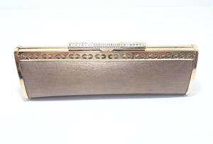 Vintage Gold Metal Framed Satin Textile Clad Ladies Long Clutch Purse