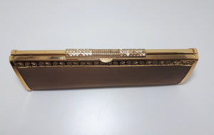 Vintage Gold Metal Framed Satin Textile Clad Ladies Long Clutch Purse