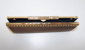 Vintage Gold Metal Framed Satin Textile Clad Ladies Long Clutch Purse
