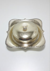 Vintage Deco Yeoman Silver Plated Lidded Butter Dish with Frosted Glass Liner