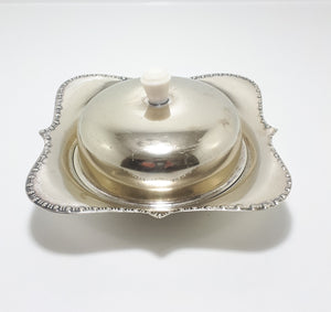 Vintage Deco Yeoman Silver Plated Lidded Butter Dish with Frosted Glass Liner