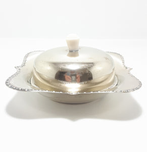 Vintage Deco Yeoman Silver Plated Lidded Butter Dish with Frosted Glass Liner