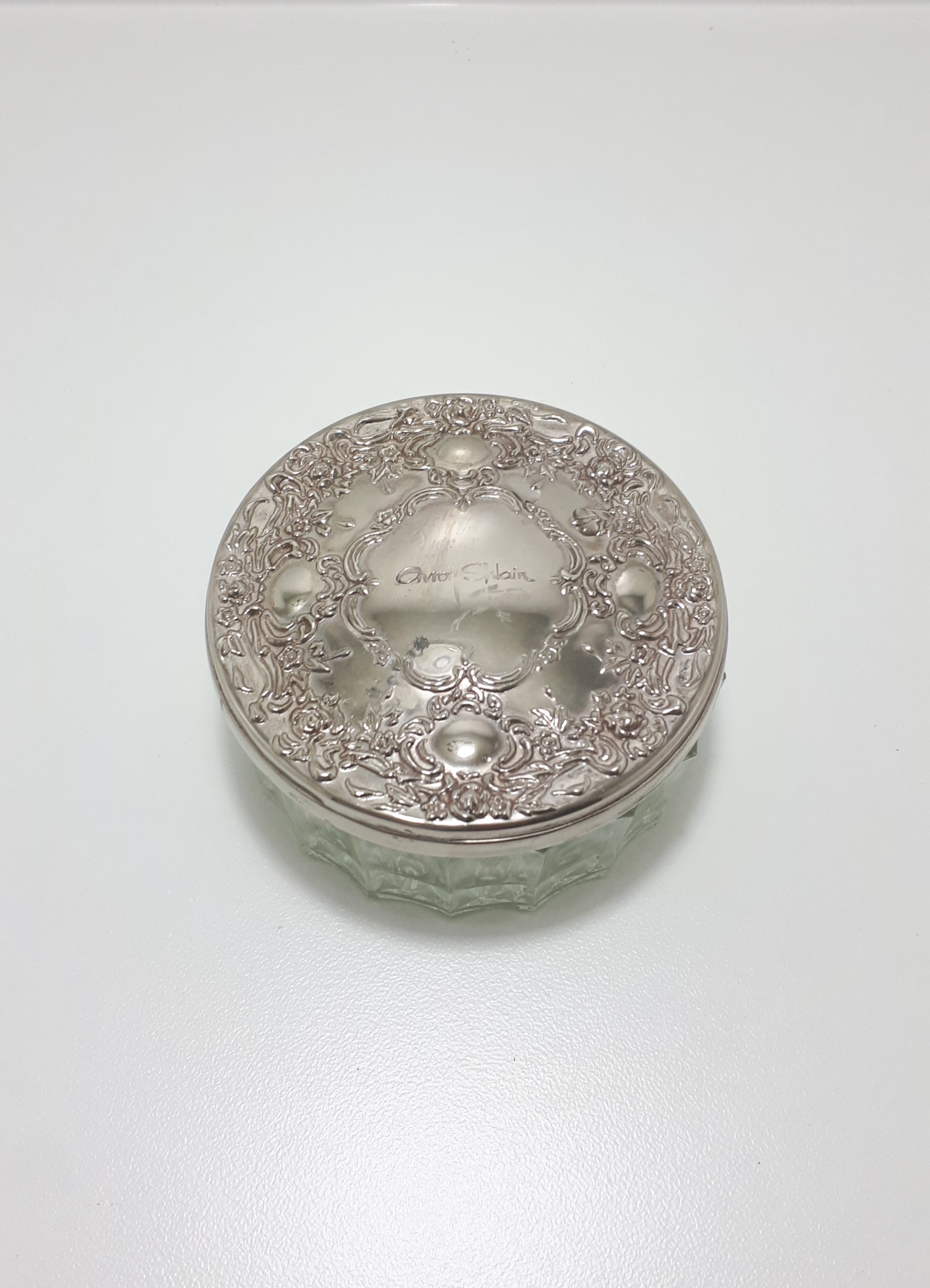 Rare Vintage Avroy Shlain Cut Glass Trinket Bowl With Embossed Silver Plated Lid