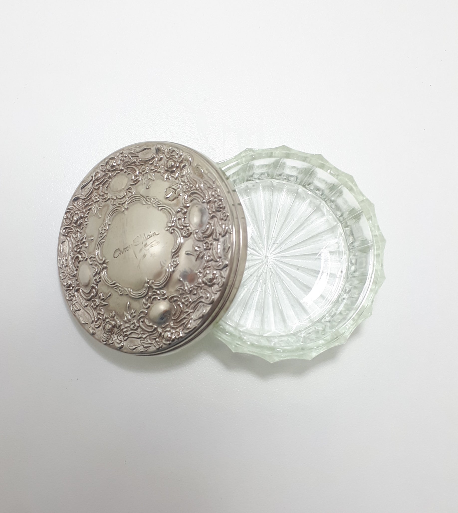 Rare Vintage Avroy Shlain Cut Glass Trinket Bowl With Embossed Silver Plated Lid