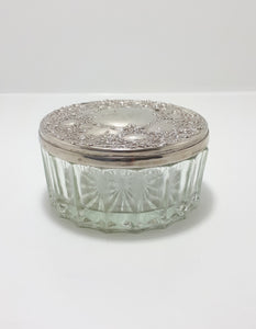 Rare Vintage Avroy Shlain Cut Glass Trinket Bowl With Embossed Silver Plated Lid