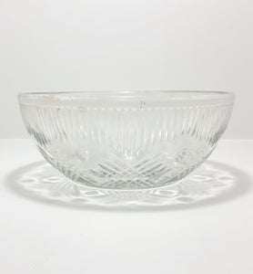 Vintage 1960-1970's Clear Glass Salad Bowl With Crosshatch & Prism Patterning