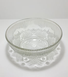Vintage 1960-1970's Clear Glass Salad Bowl With Crosshatch & Prism Patterning