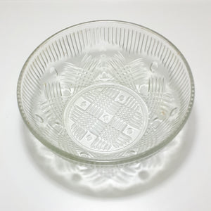 Vintage 1960-1970's Clear Glass Salad Bowl With Crosshatch & Prism Patterning