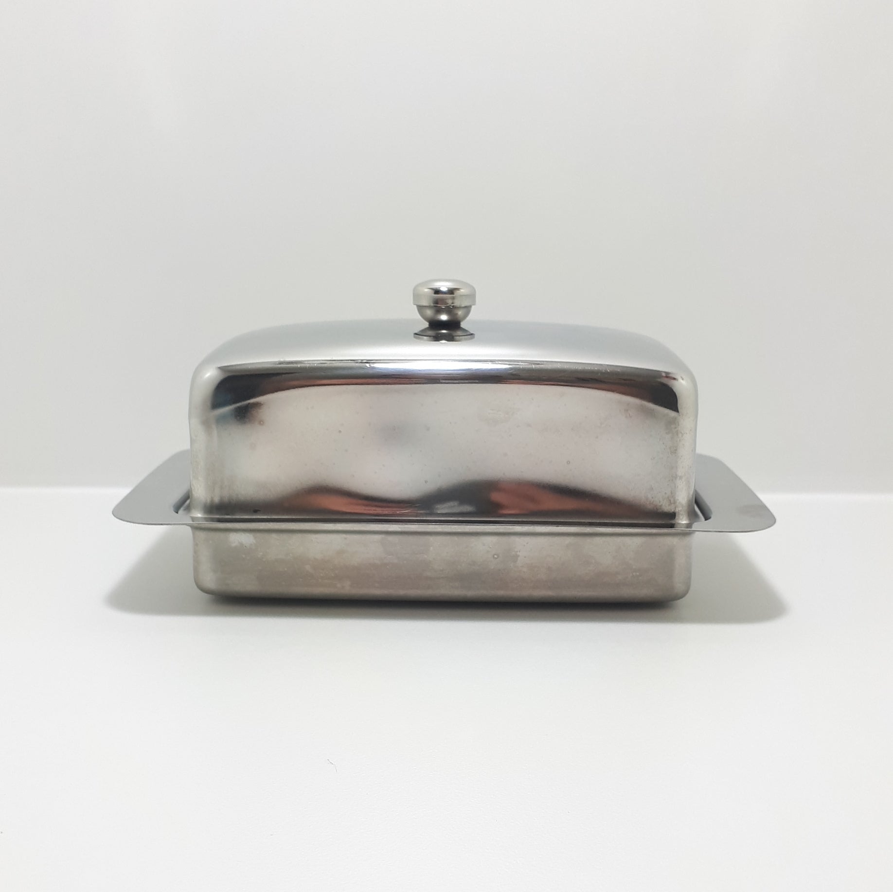 Large Vintage Rectangular Shaped Stainless Steel Butter Dish With Lid