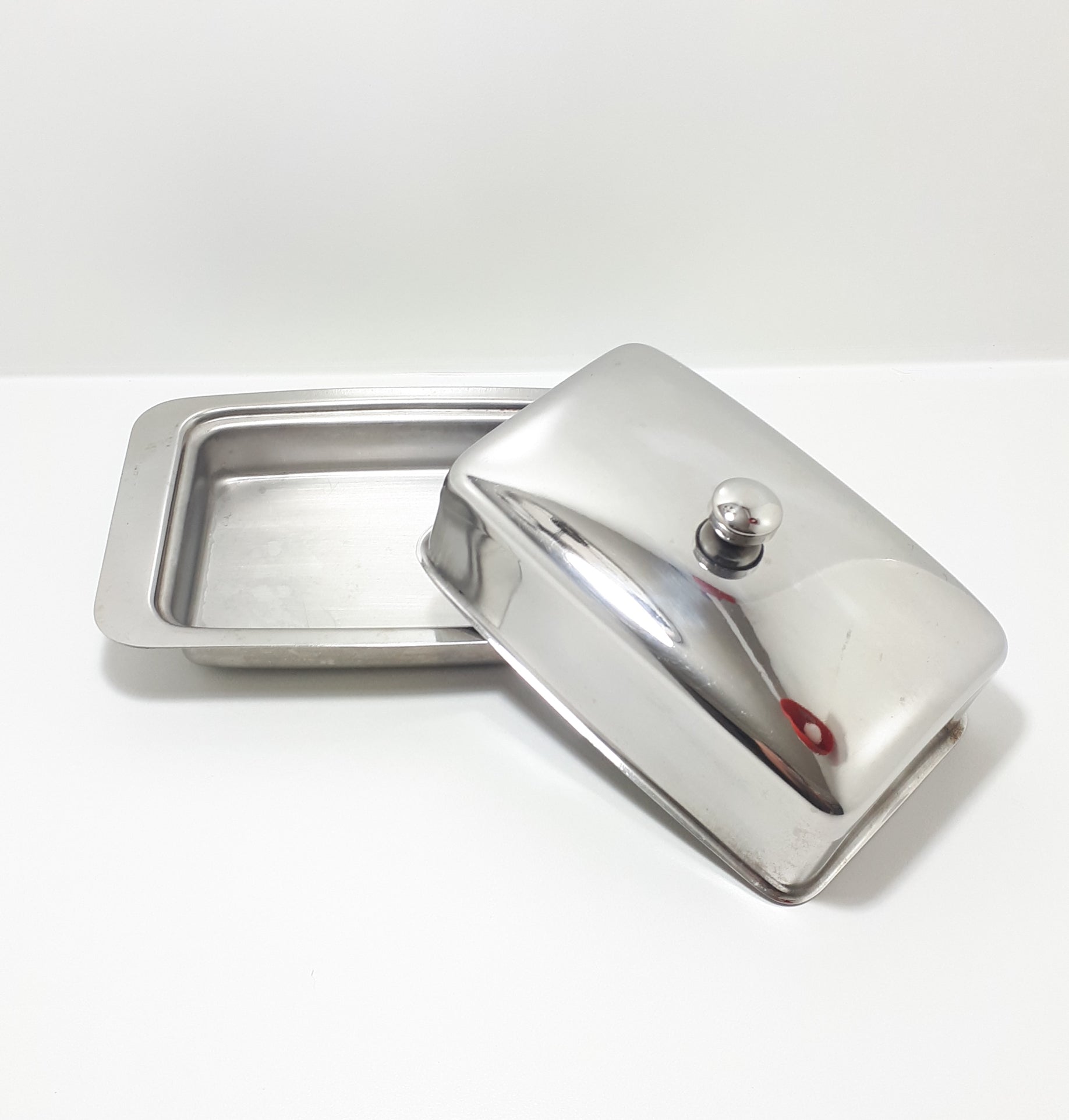 Large Vintage Rectangular Shaped Stainless Steel Butter Dish With Lid