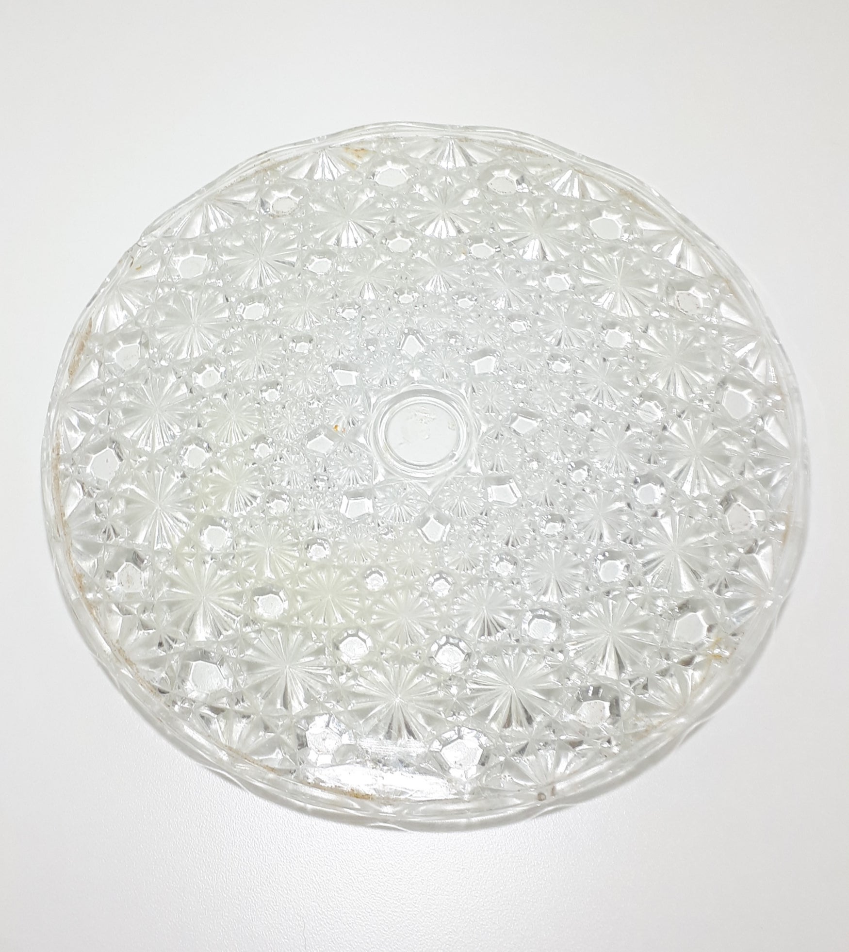 Large Vintage Cut Glass Starburst & Cane Patterned Cake Plate