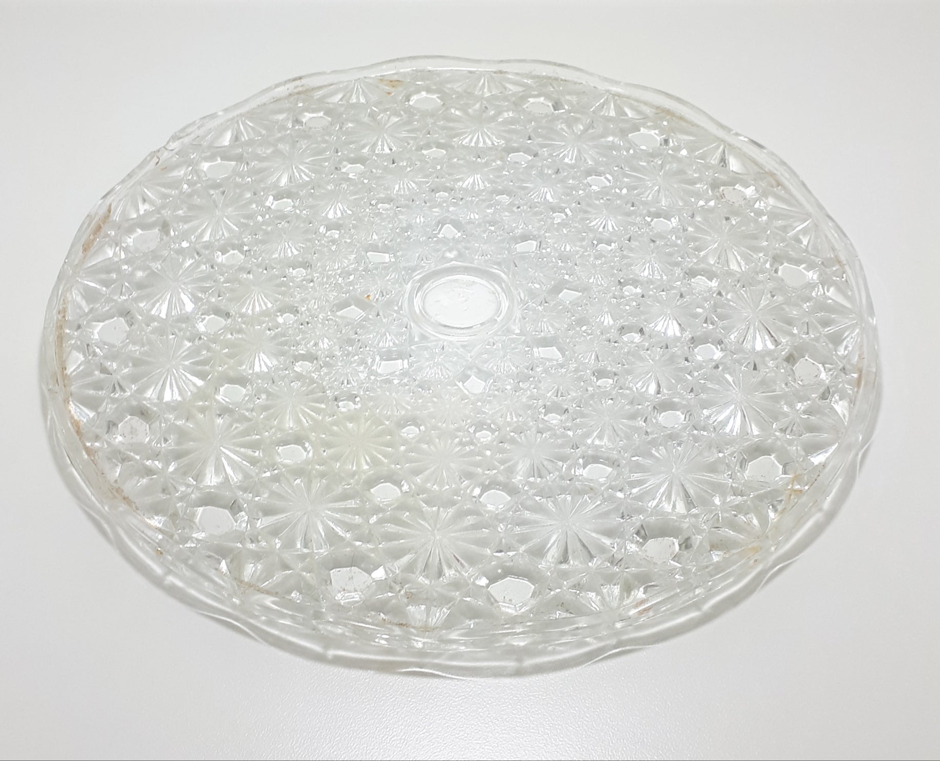 Large Vintage Cut Glass Starburst & Cane Patterned Cake Plate