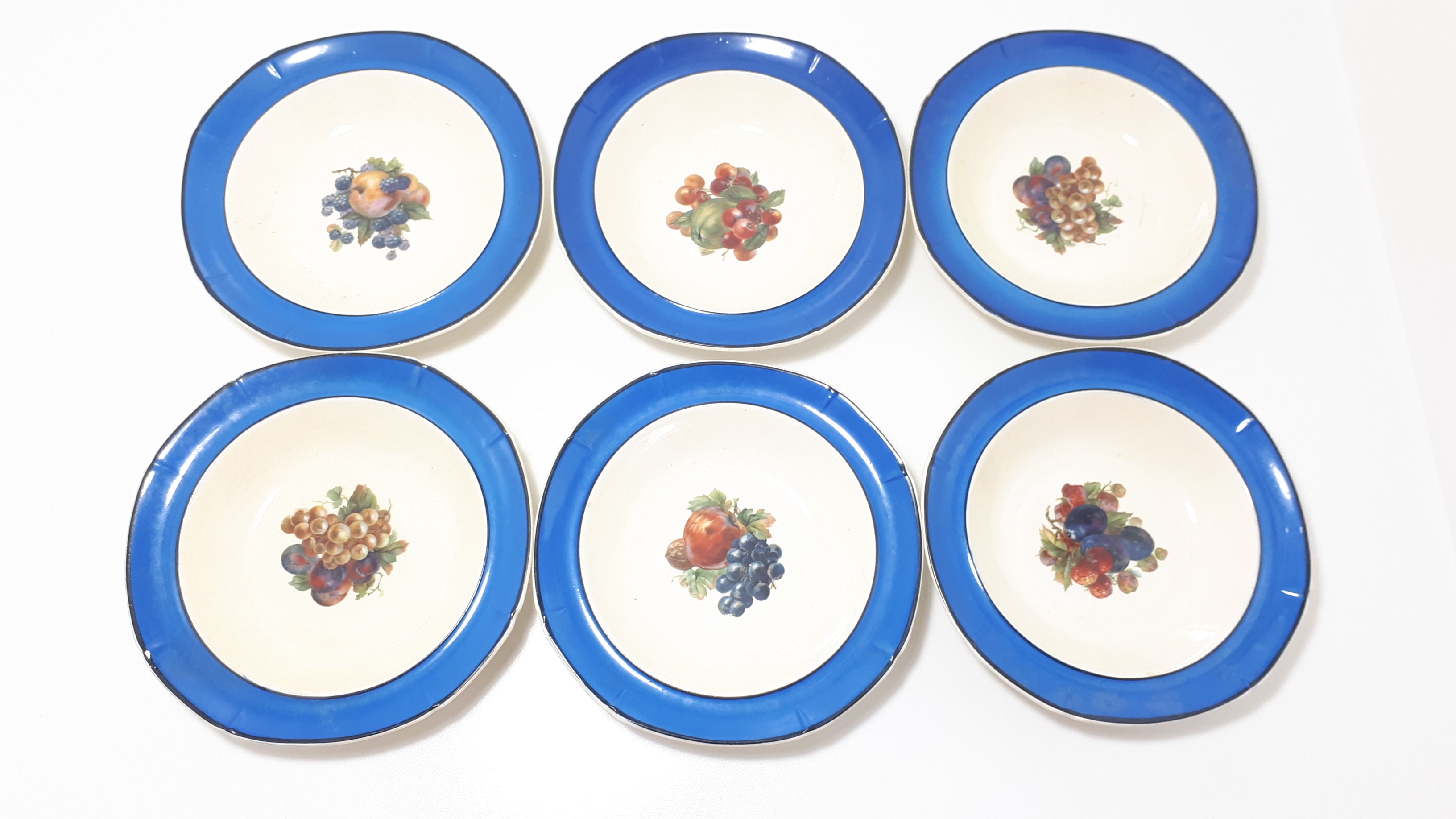 Rare Vintage 1930-1932 Set Of 6 Baker & Co (Fenton) Ceramic Art Moderne Range Dessert Bowls