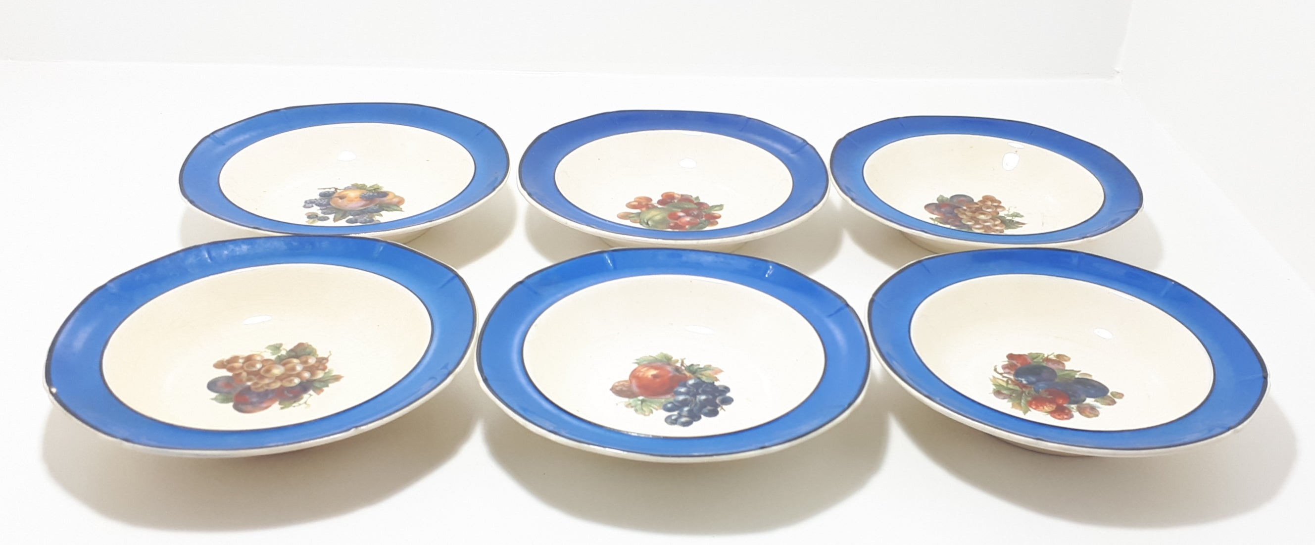 Rare Vintage 1930-1932 Set Of 6 Baker & Co (Fenton) Ceramic Art Moderne Range Dessert Bowls