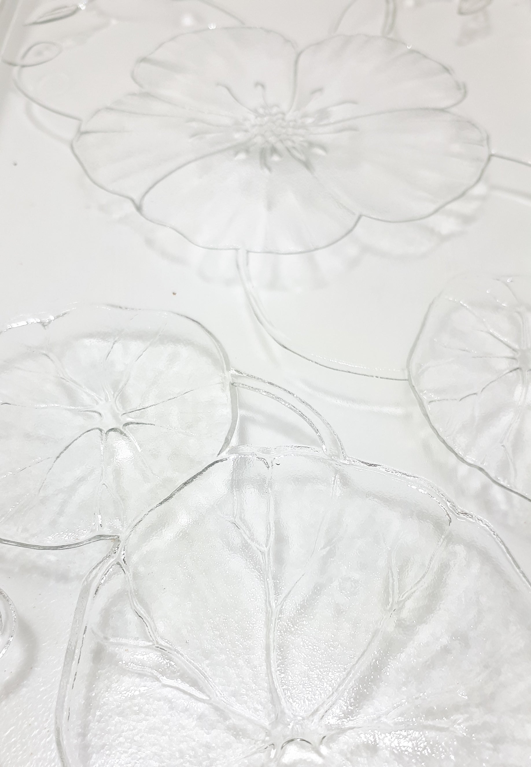 Vintage Rectangular Clear Glass Violets & Buds Pattern Vanity Tray