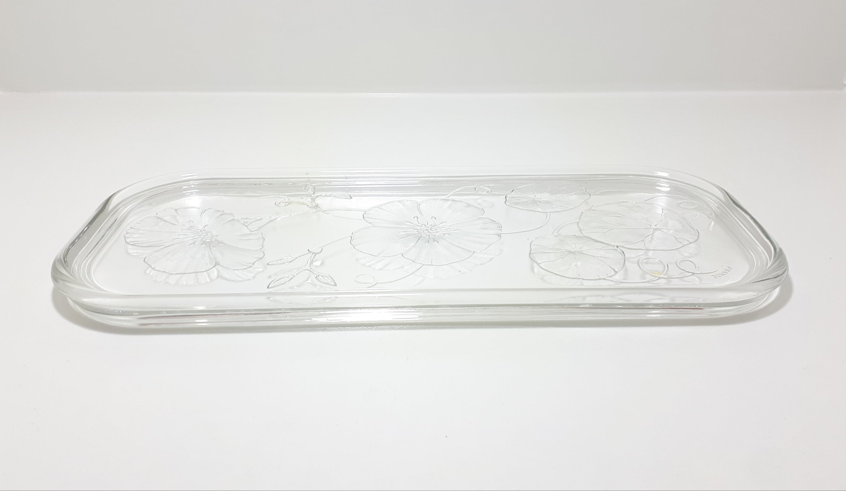 Vintage Rectangular Clear Glass Violets & Buds Pattern Vanity Tray